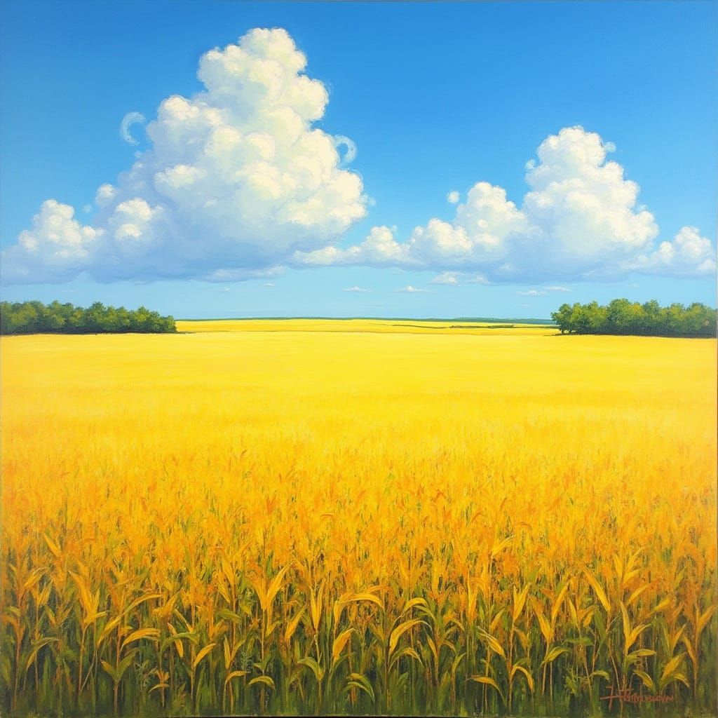 Vast Yellow Cornfield in Impressionist Style