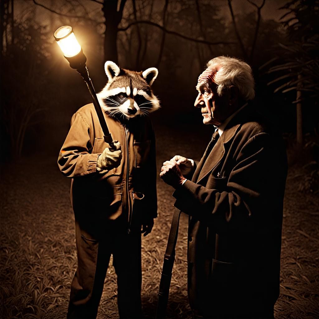 Vintage Photo of Angry Man with Raccoon Costume