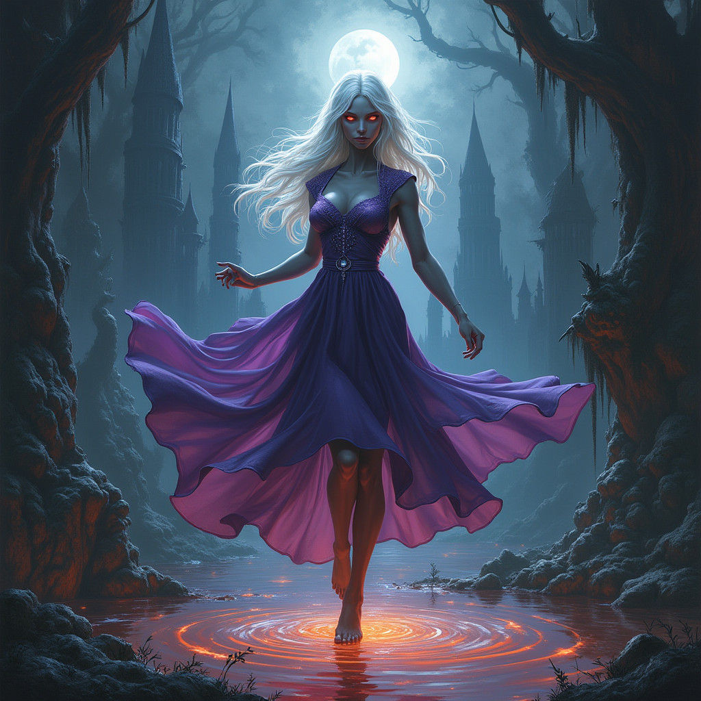 Drow Female in Underground Realm, Dark Fantasy Art