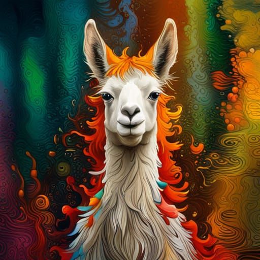 Llama Portrait with Marbling and Oil Effects