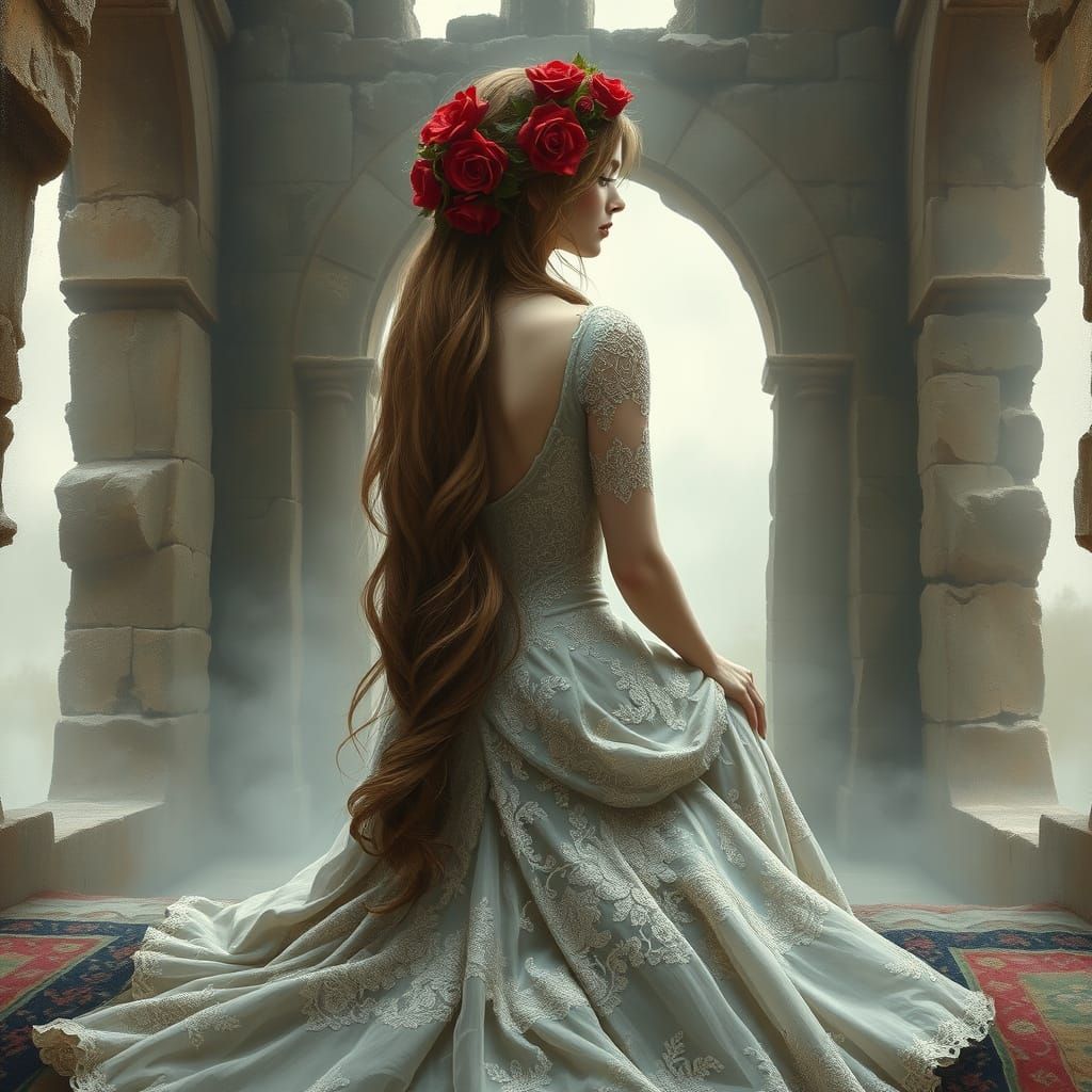 Ethereal Fantasy Portrait of a Woman in an Ancient Ruin