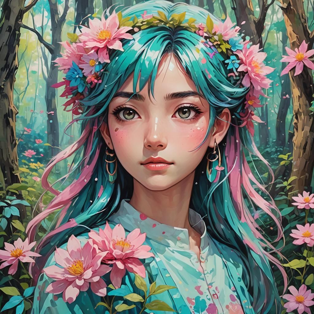 Anime Manga Girl Portrait with Impressionist Brushstrokes