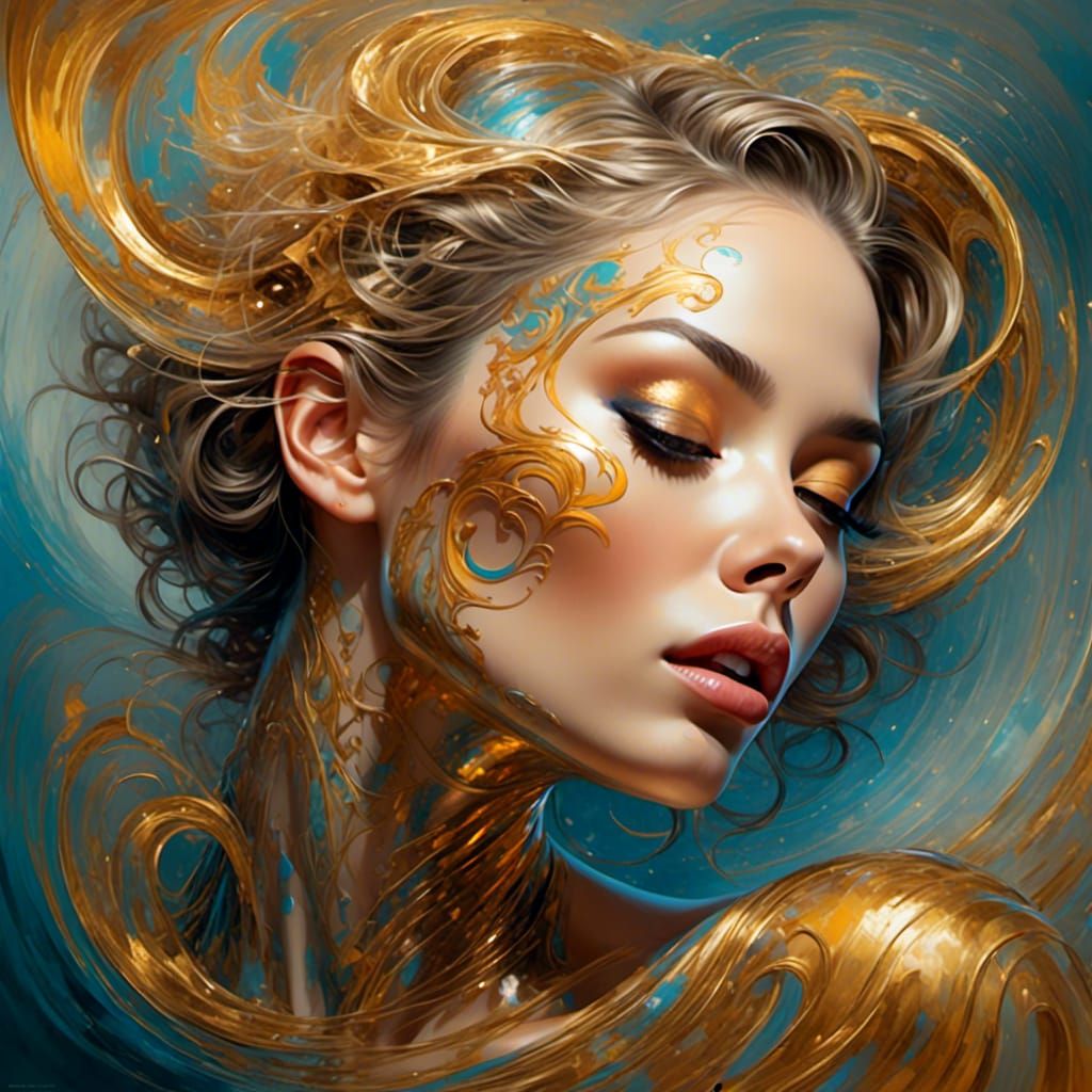 Art Nouveau Portrait with Psychedelic Fractal Swirls