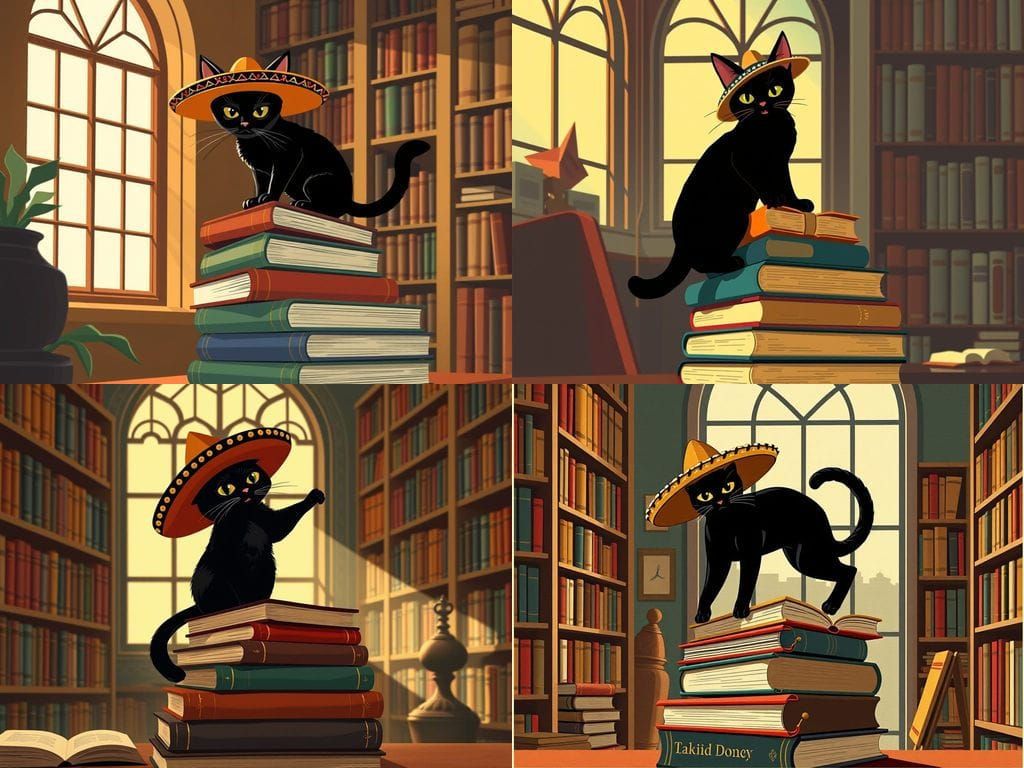 Black Cat in Sombrero, Art Deco Style