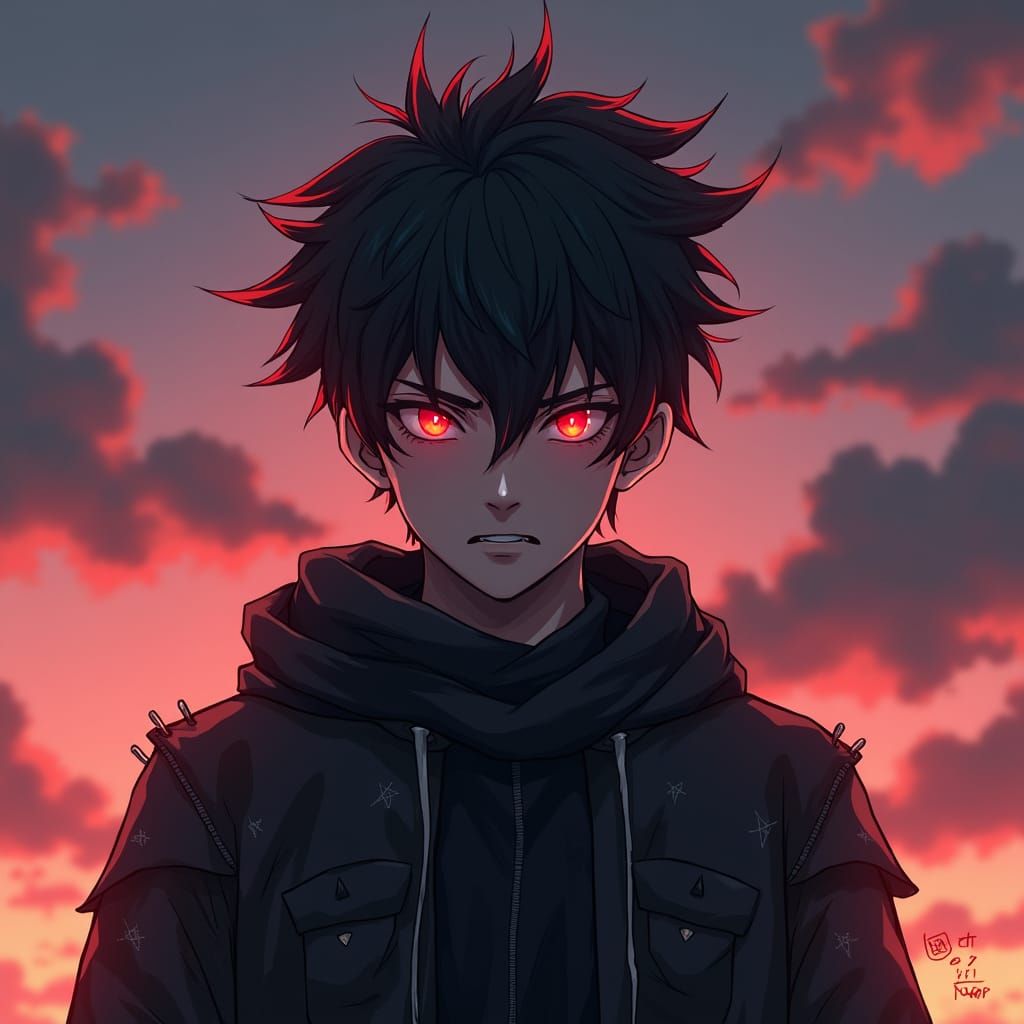 Menacing Teen Boy with Dark Aura in 3D Anime Style