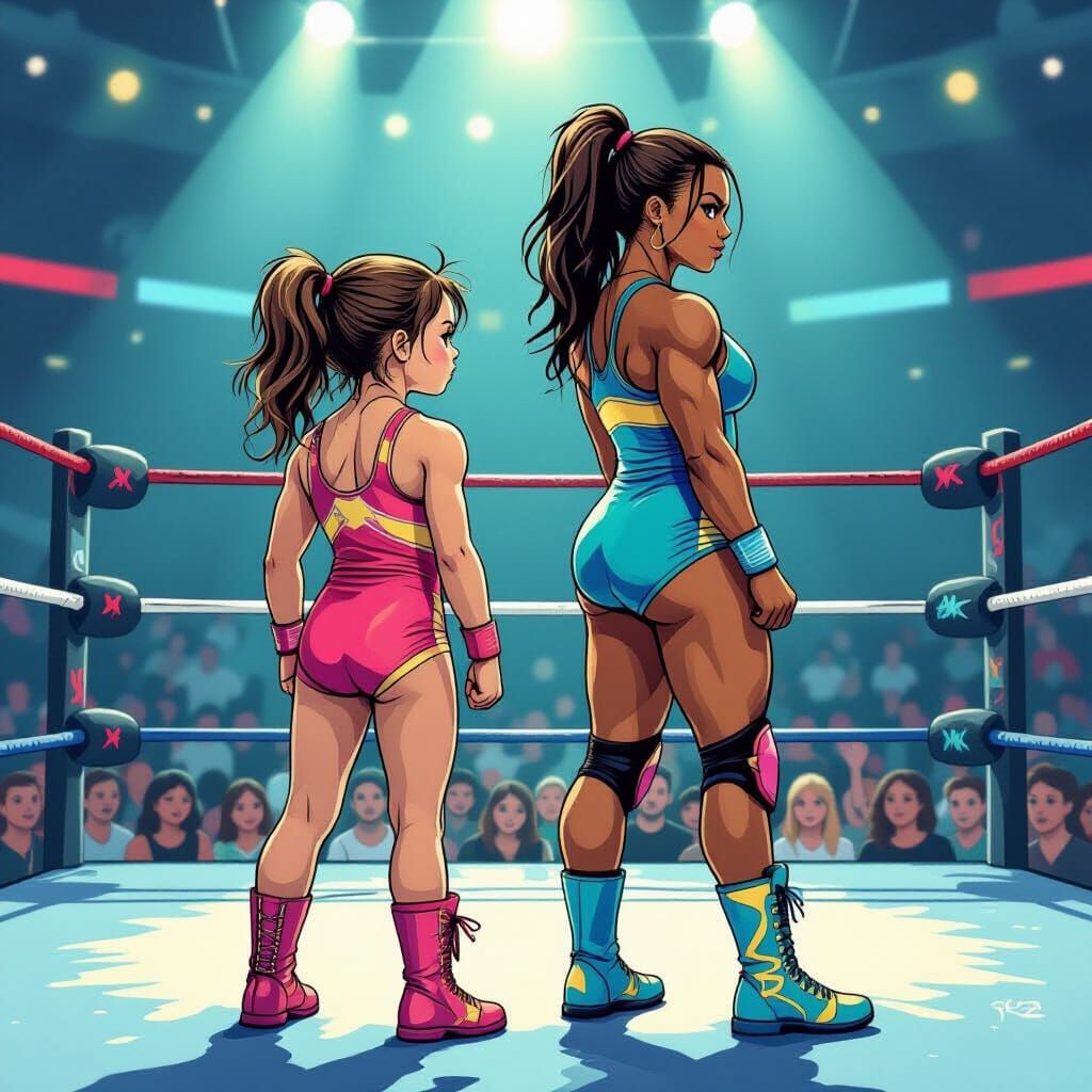 Dynamic Duo: Wrestling Team in Comic Style