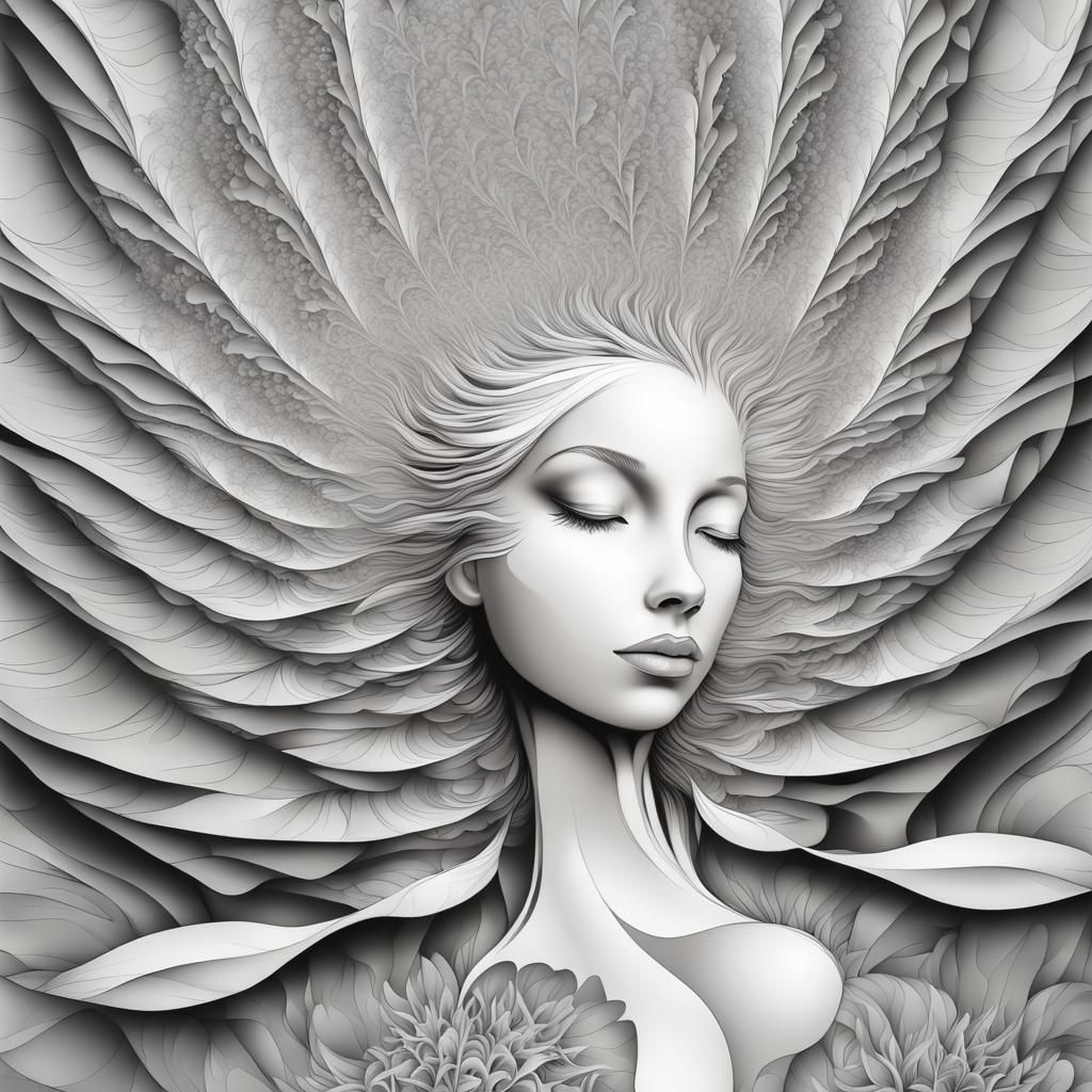 Dandelion Woman: Abstract Fractal Zentangle Art