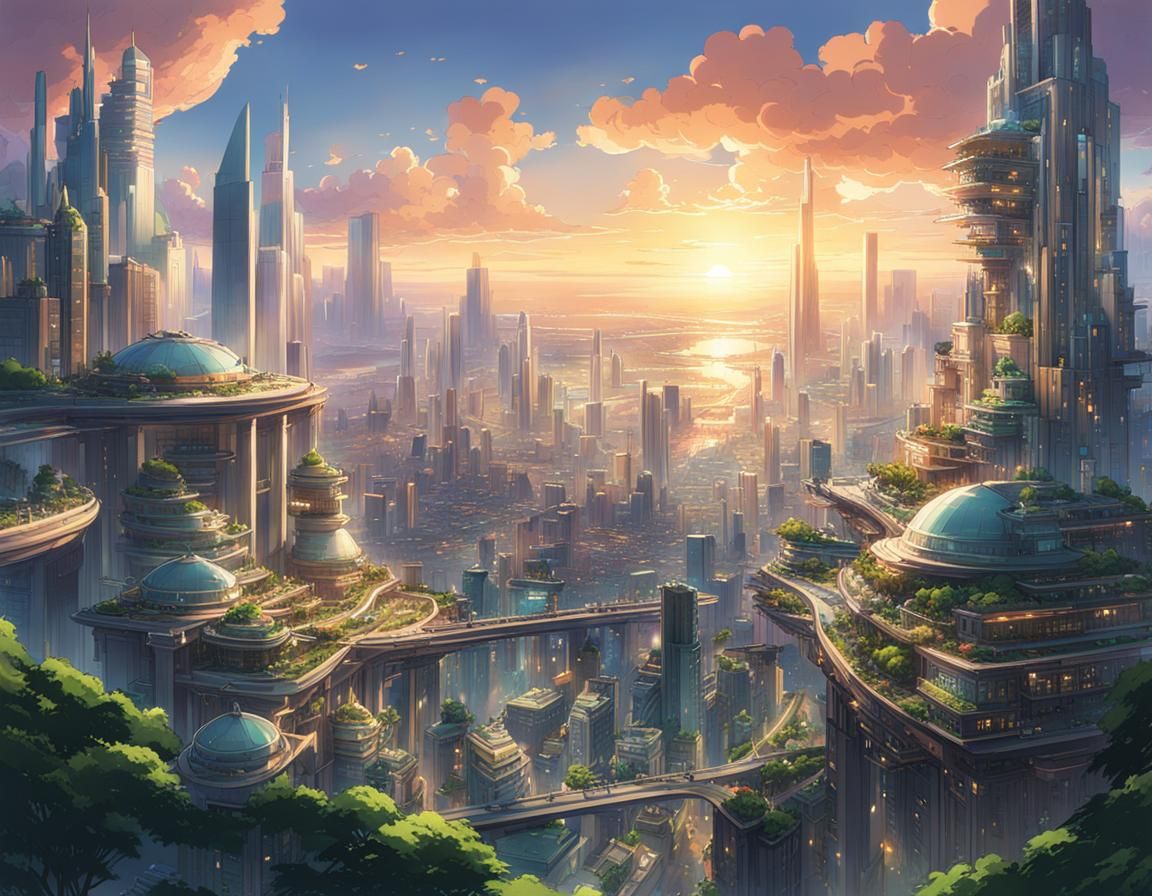 Futuristic Anime City Utopia in Deep Color