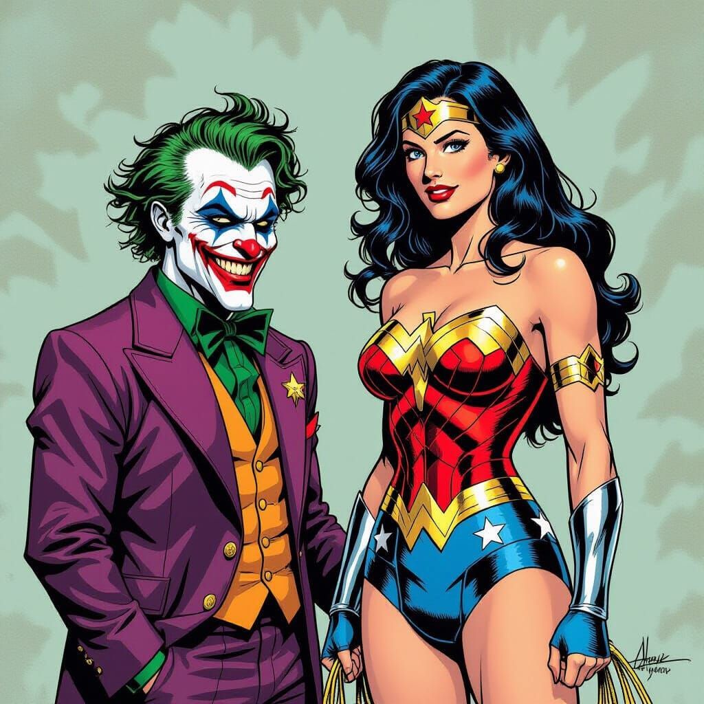 Wonder Woman and Joker in Dynamic Comic Book Art