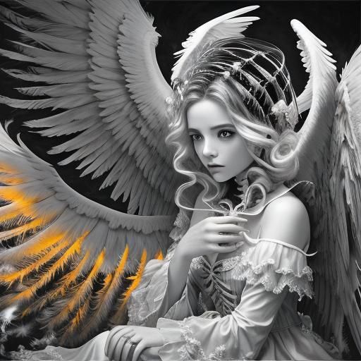 Winged Skeleton Angel in Infrared Black and White