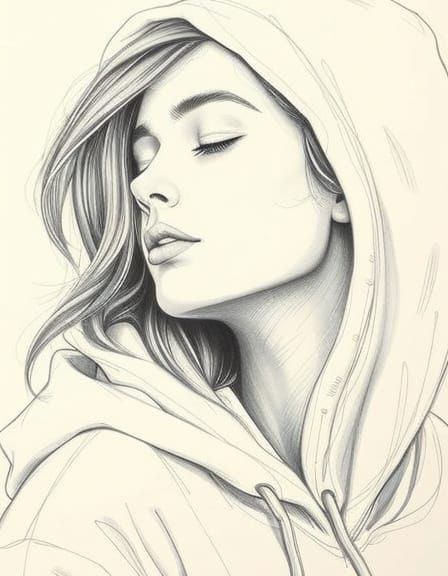 Pencil Sketch Portrait of a Young Woman in Profile