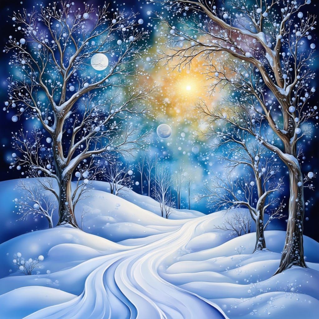 Winter Christmas Scene in Klimt Style