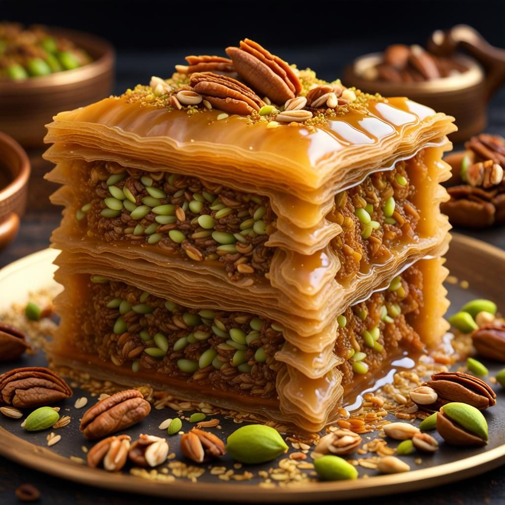 Delicious Handcrafted Baklava with Nuts and Honey
