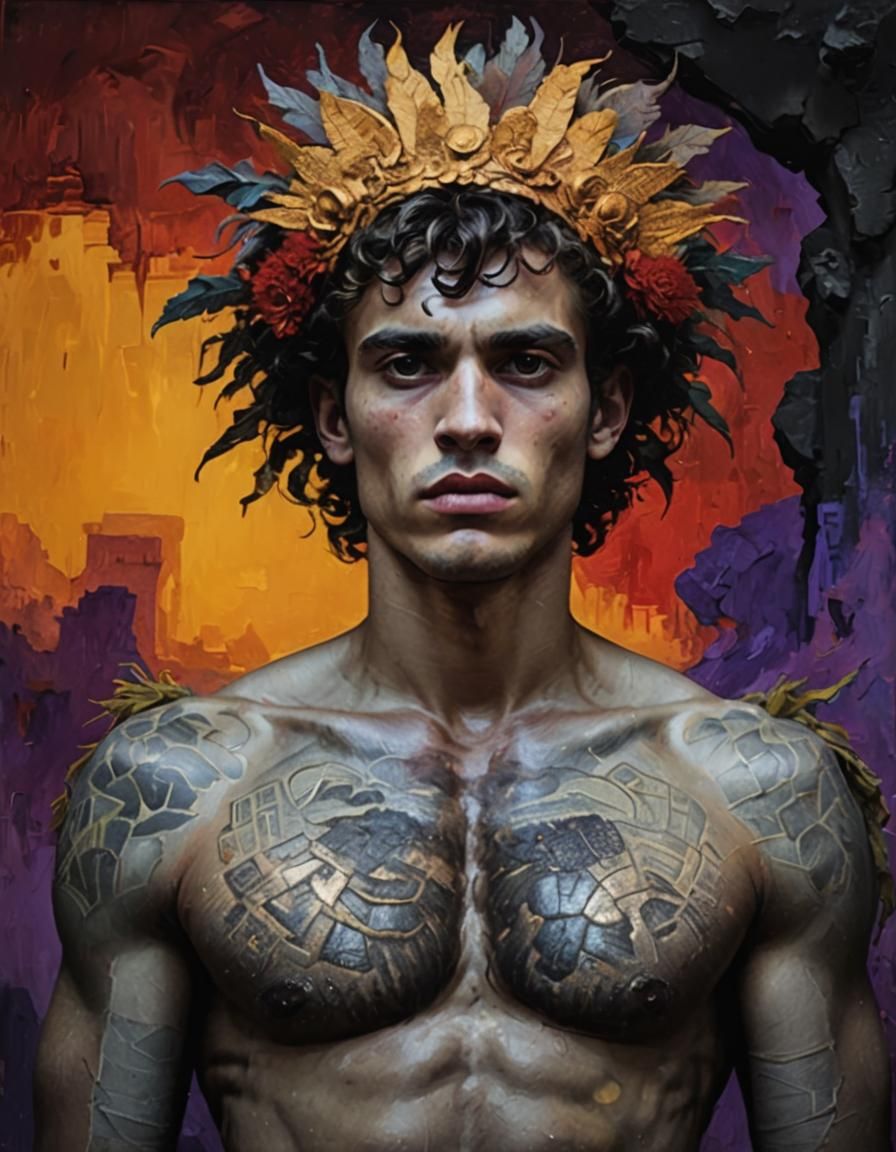 Surrealist Portrait Amidst Ancient Ruins in Darkwave Style