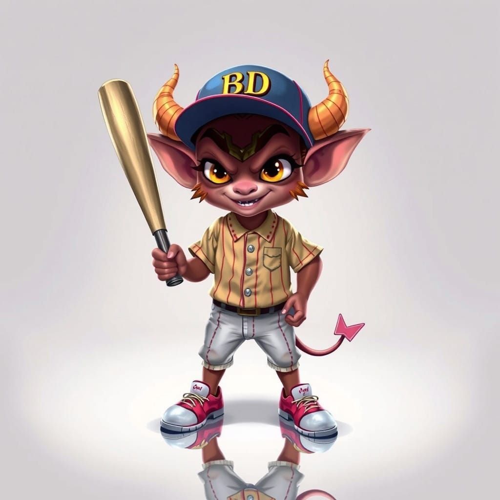 Hyperrealistic Demon Baseball Enthusiast in Vibrant Sunset