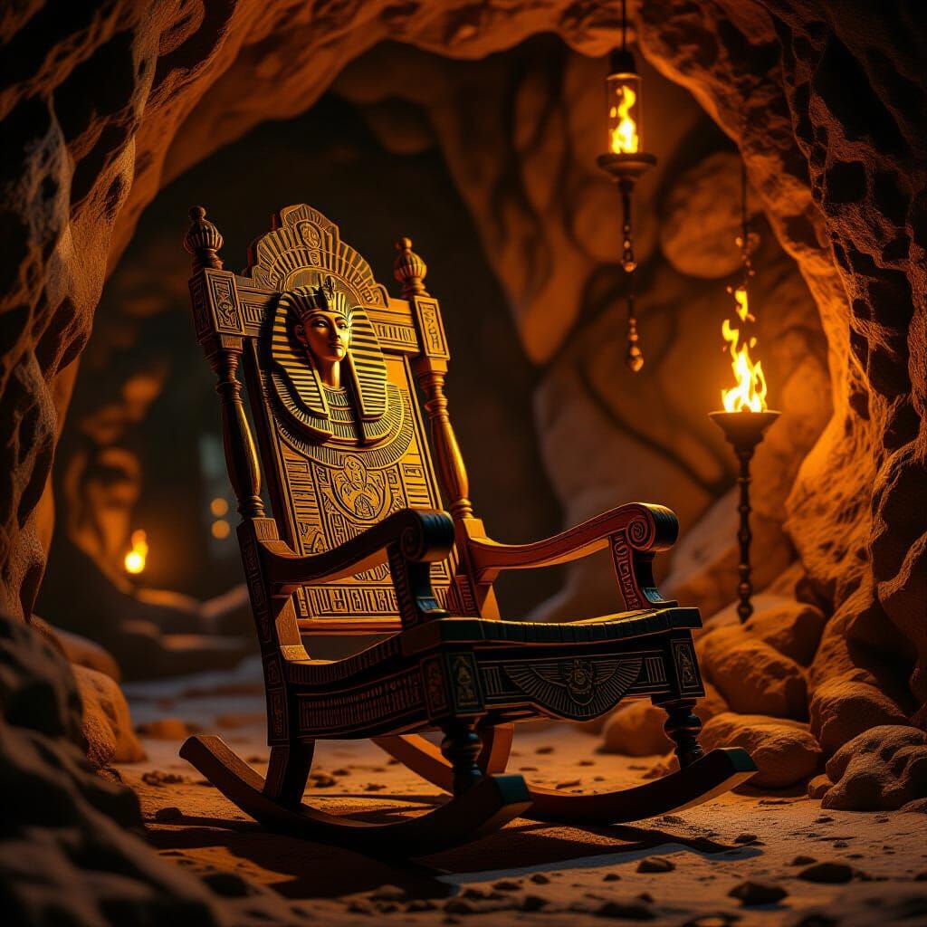 Ornate Rocking Chair in Mystical Cave