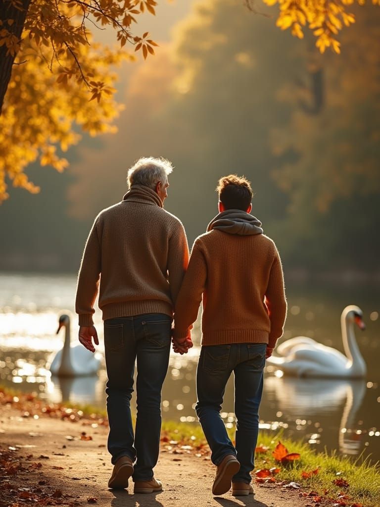 Gay Couple Stroll in Mediterranean Park, DSLR Photo