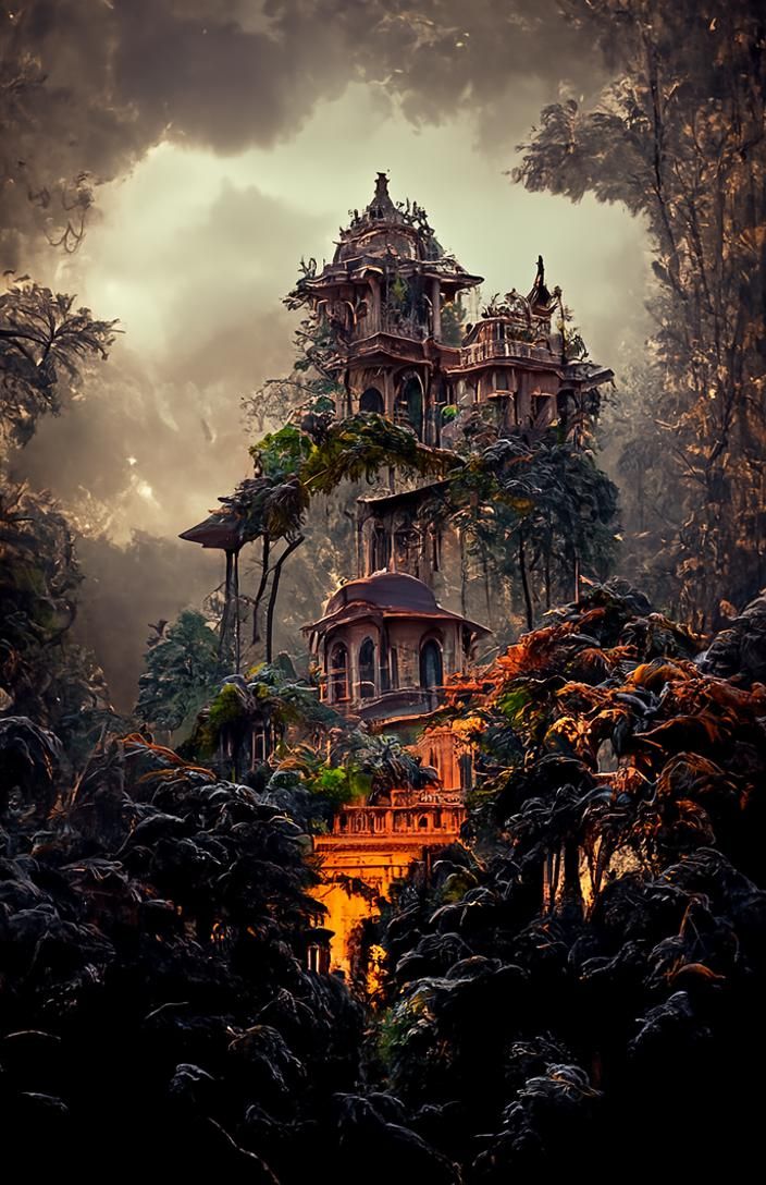 Mysterious Palace in Wilderness, Matte Painting Style