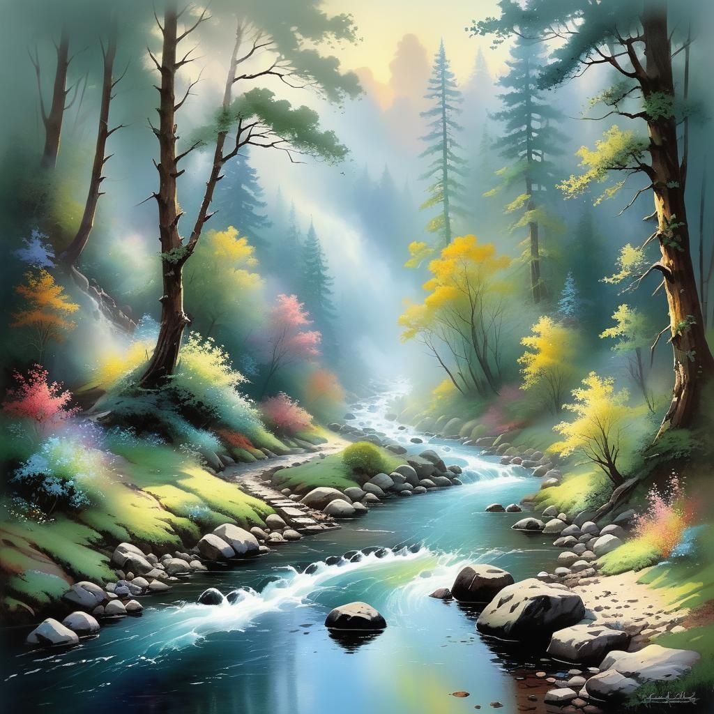 Ethereal Stream and Trail in Impasto Style