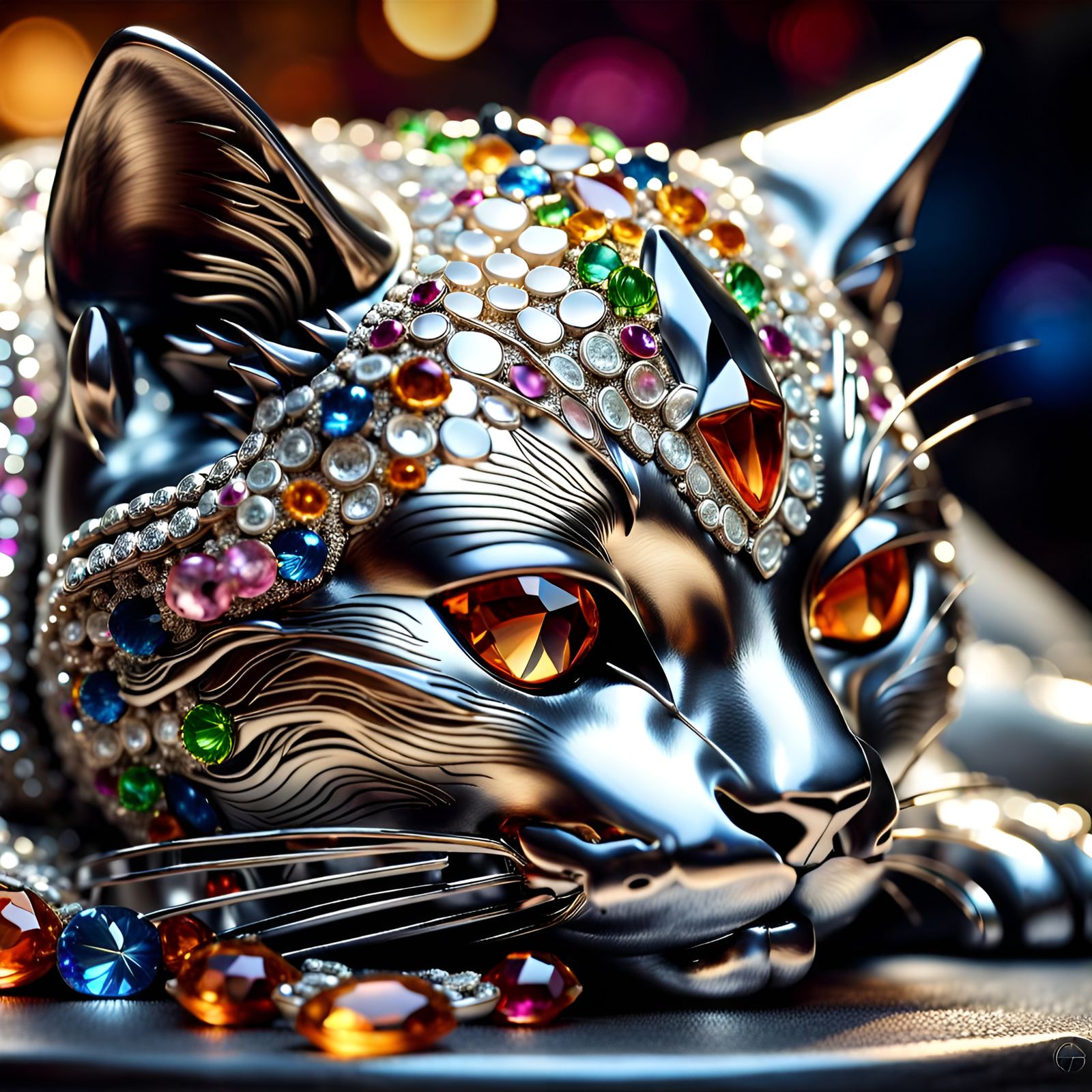 Jeweled Glass Cat: Hyperrealistic AI Art