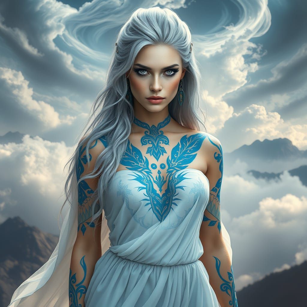 Ethereal Regal Woman in Futuristic Tribal Attire