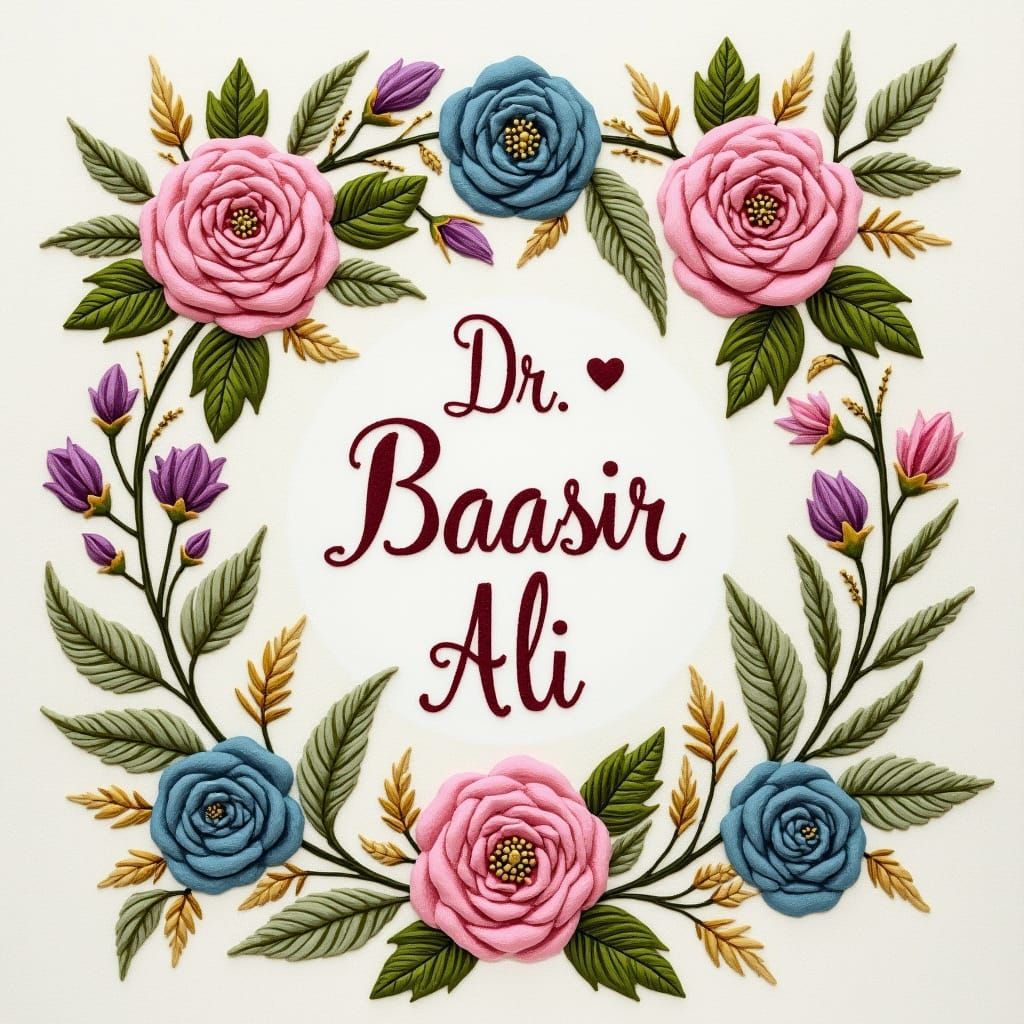 Floral Hand Embroidery Pattern with Cursive Text