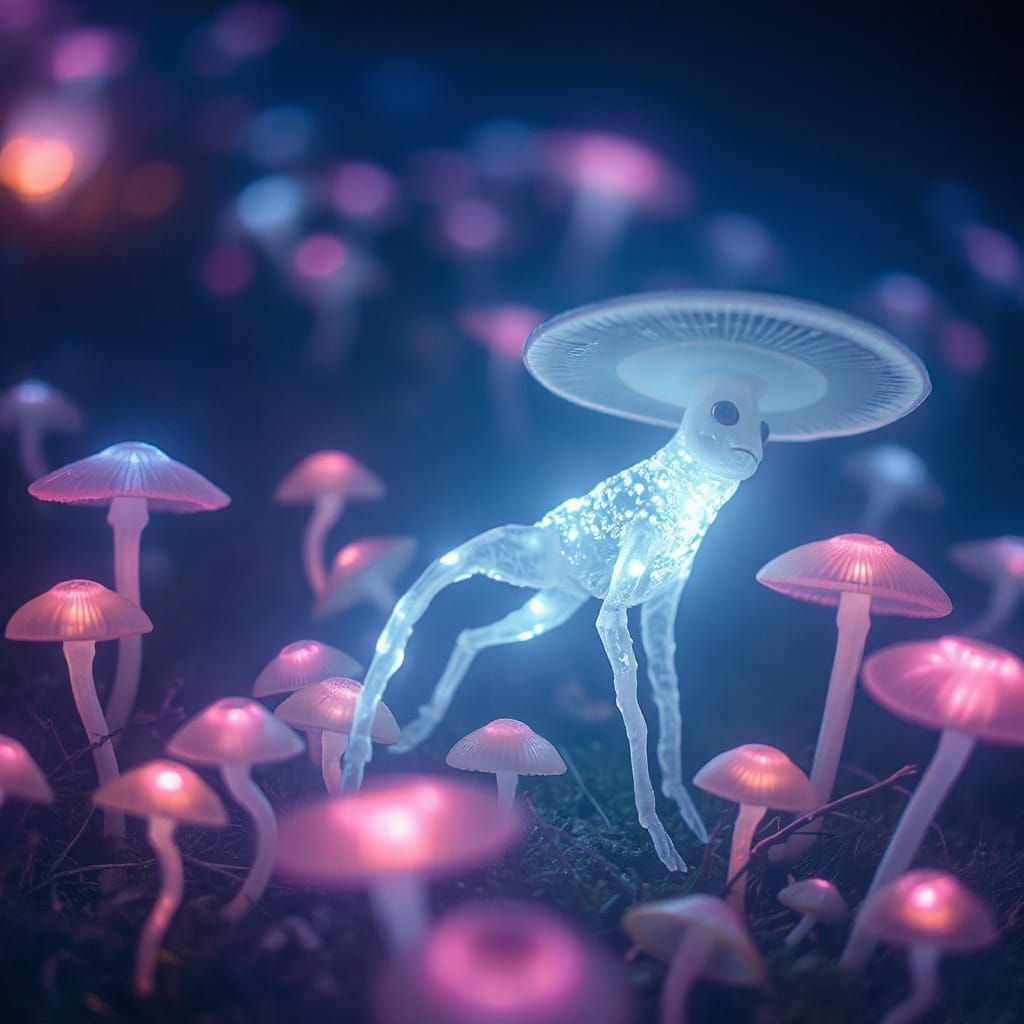 Bioluminescent Wisp in Fiber Optic Mushroom Field