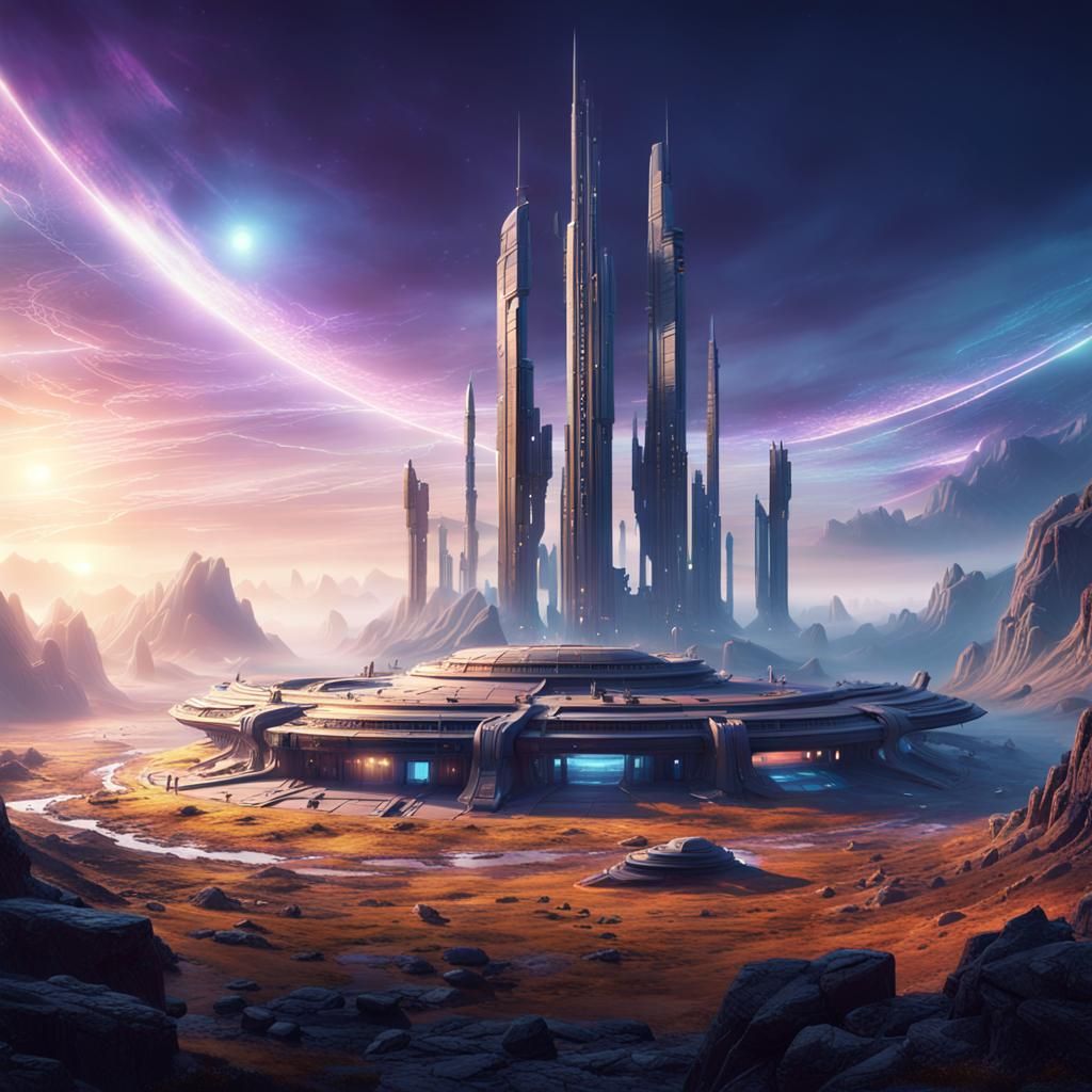 Futuristic Military Base in Mystical Landscape