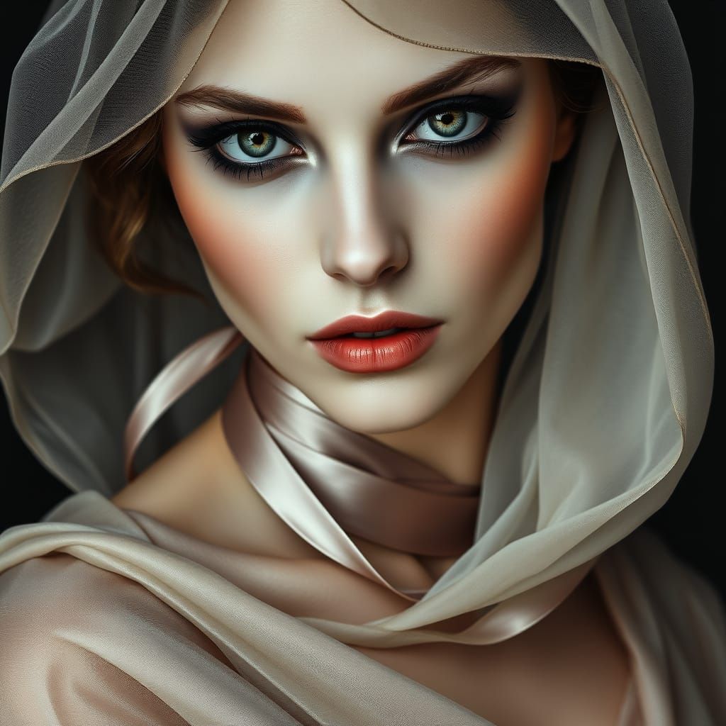 Ethereal Art Nouveau Portrait in Mysterious, Moody Colors