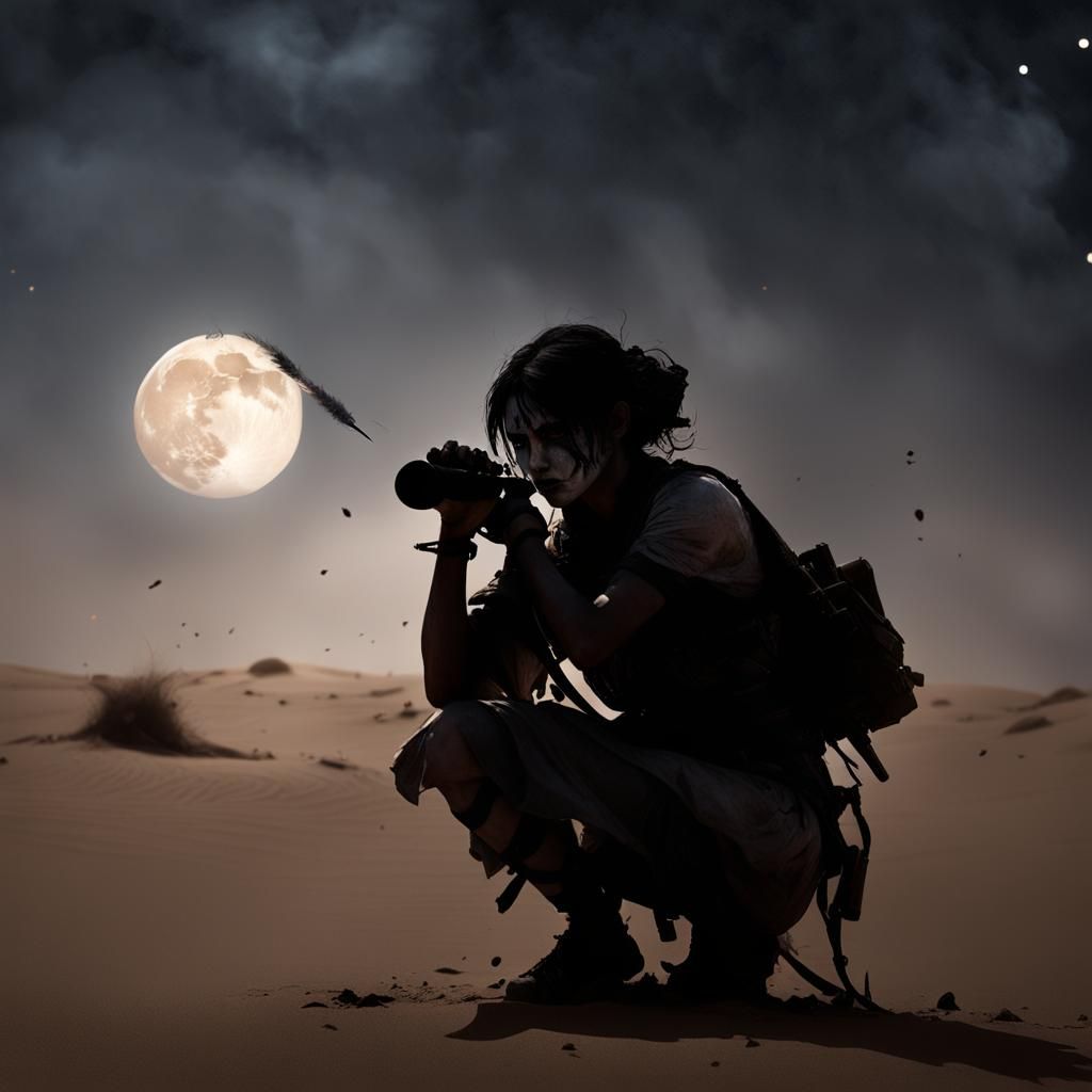 Silhouette of Injured Girl in Desert Landscape