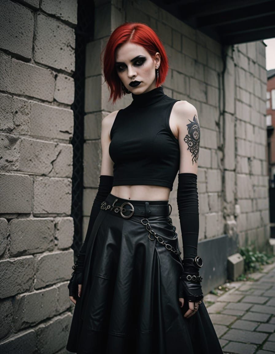 Gothic Punk Woman with Red Ombre Hair and Horns
