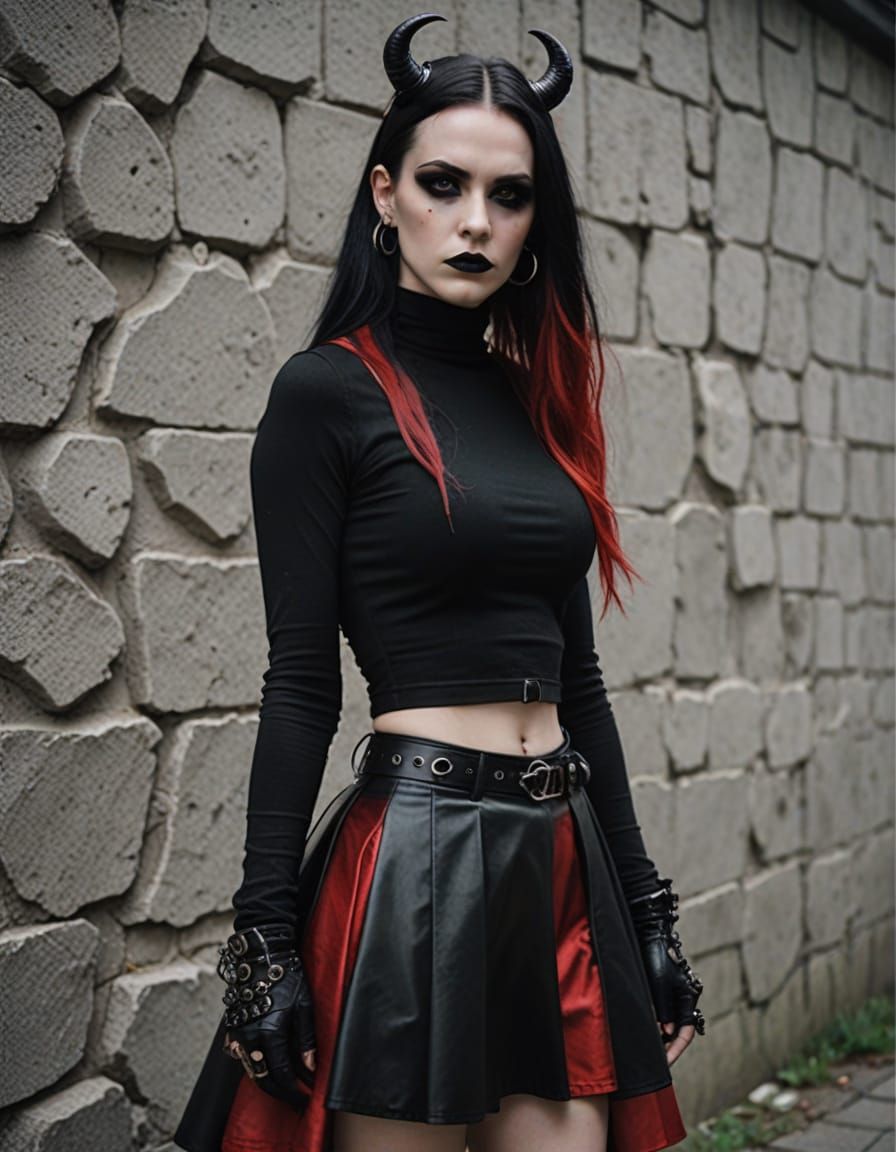 Goth Woman with Red and Black Ombre Hair