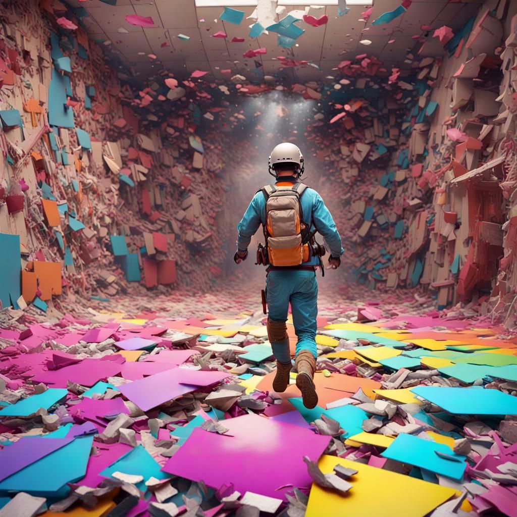 Futuristic Nerd Landing Amidst Earthquake