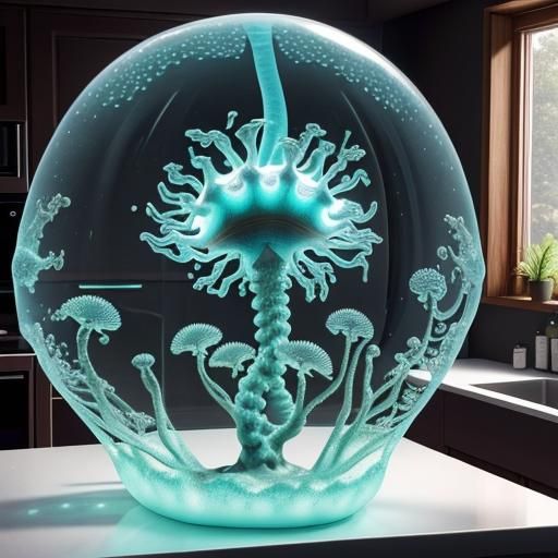 Giant Amoeba Characters in Modern Kitchen: Octane Render