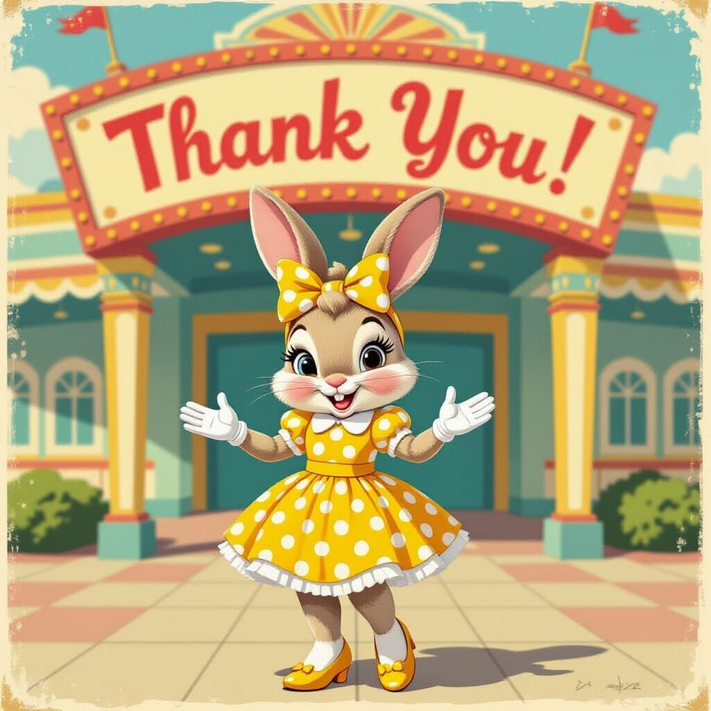 Vintage Bunny at Theme Park, Mid-Century Illustration