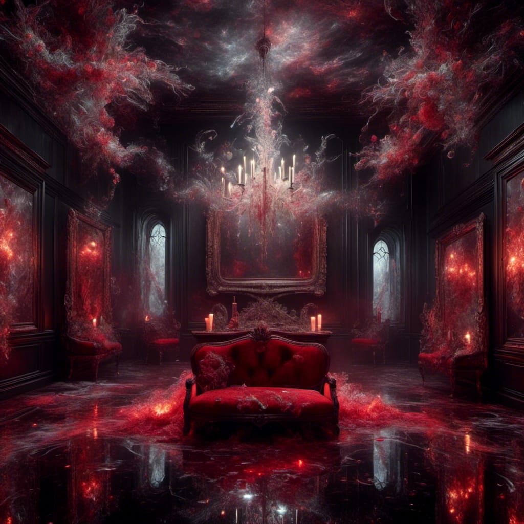 Eerie Haunted House with Blood and Mirrors