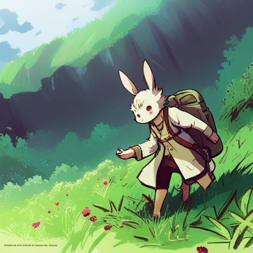 Adventurer Rabbit Character Concept Art in Anime Style