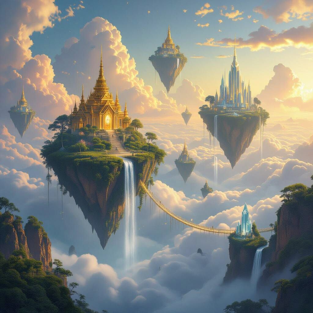 Ethereal Floating Islands in Dreamlike Skyscape