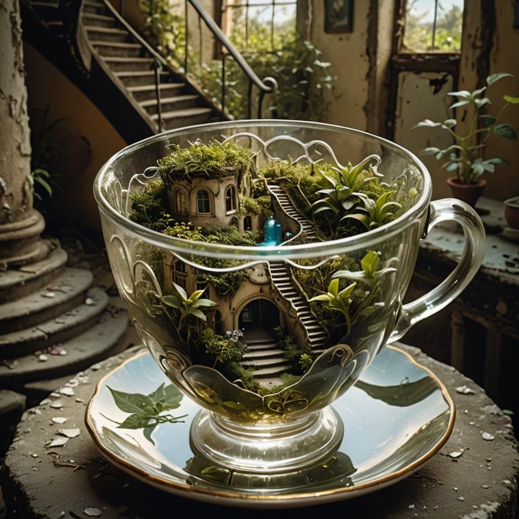 Surreal Teacup Contains Impossible Landscape in Macro Photo