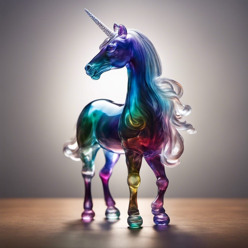 Blown Glass Unicorn with Rainbow Glow