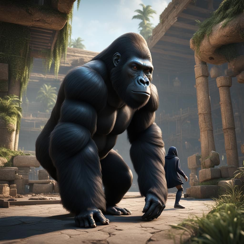 Gorilla and Girl in Burka: 3D Game Cinematic