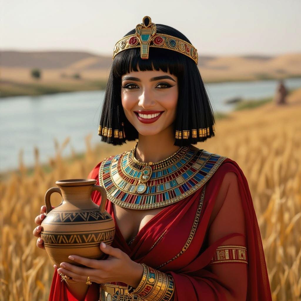 Egyptian Goddess of Beer, Tjenmyt, in Ancient Regalia