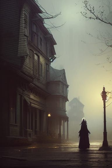Ghostly Victorian Woman in Halloween Town