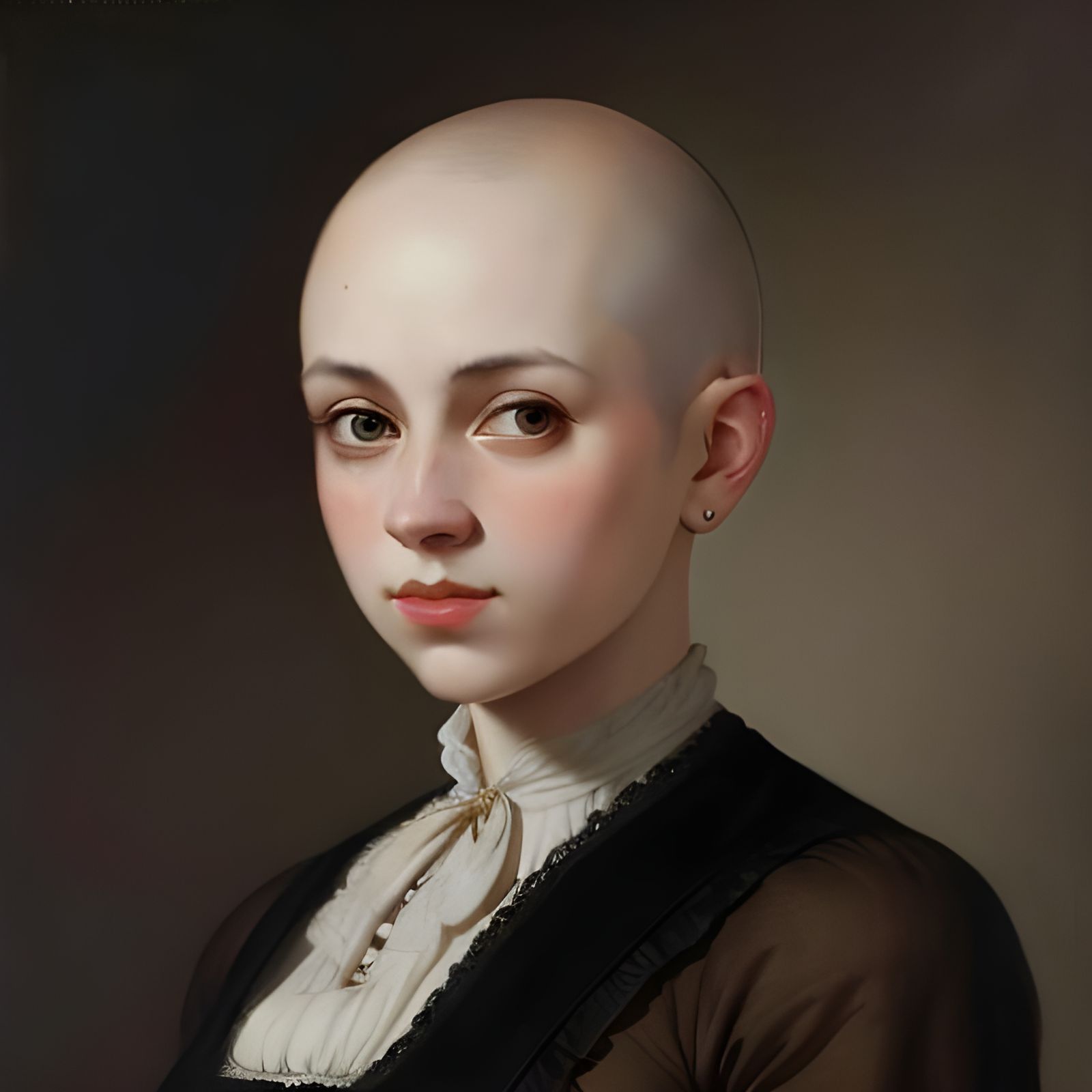 18th Century Bald Girl Portrait in Rococo Dress