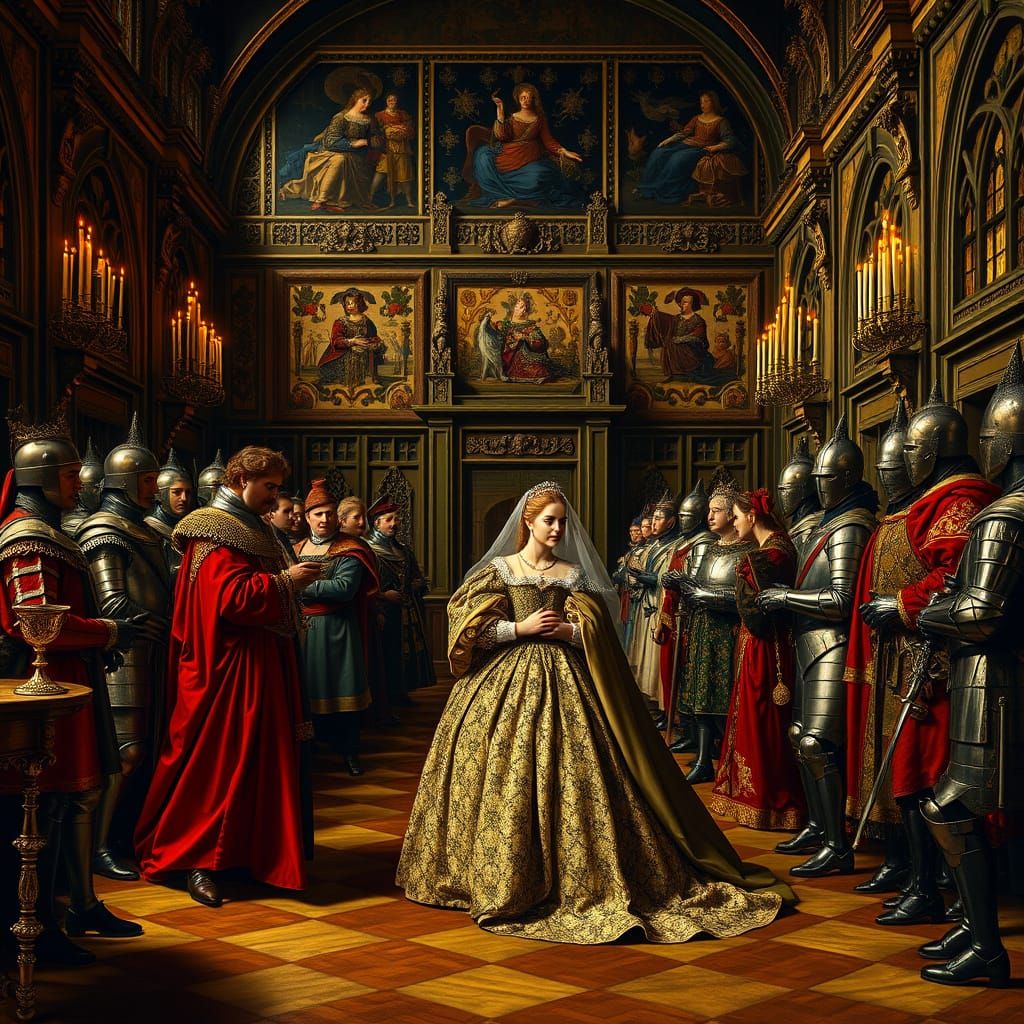 Queen Anne Rejects Henry VIII: Gothic Medieval Court