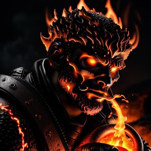 Fiery Lava Elemental in a Stygian Landscape