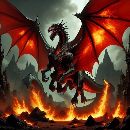 Knight Battles Fire-Breathing Dragon in Dark Fantasy