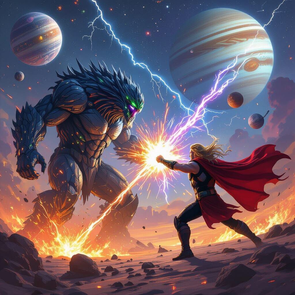Epic Battle: Galaxy Monster vs. Human Thor