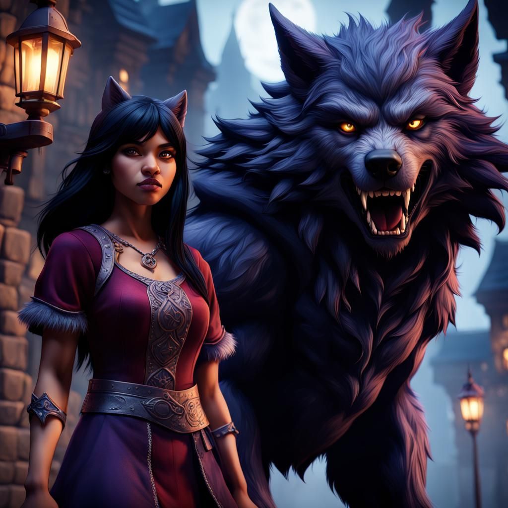 Werewolf Aphmau and Aaron: Detailed Fantasy Painting