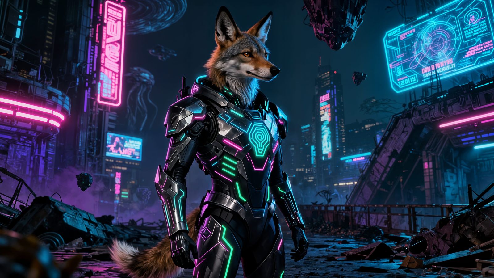 Cyberpunk Jackal in Futuristic Neon Armor
